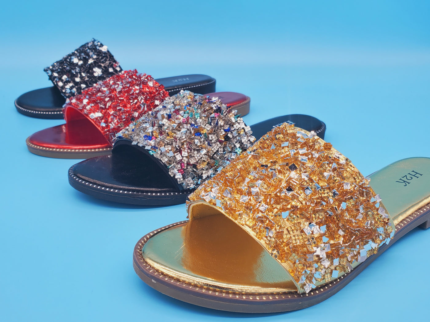 Crystal  Covered Open Toe Slippers