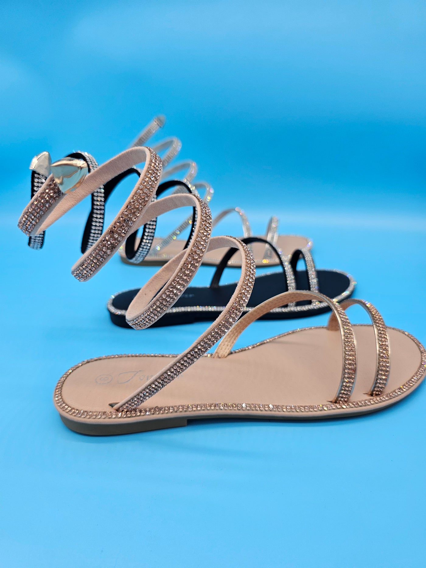 Rhinestones High Warp Strap Sandals