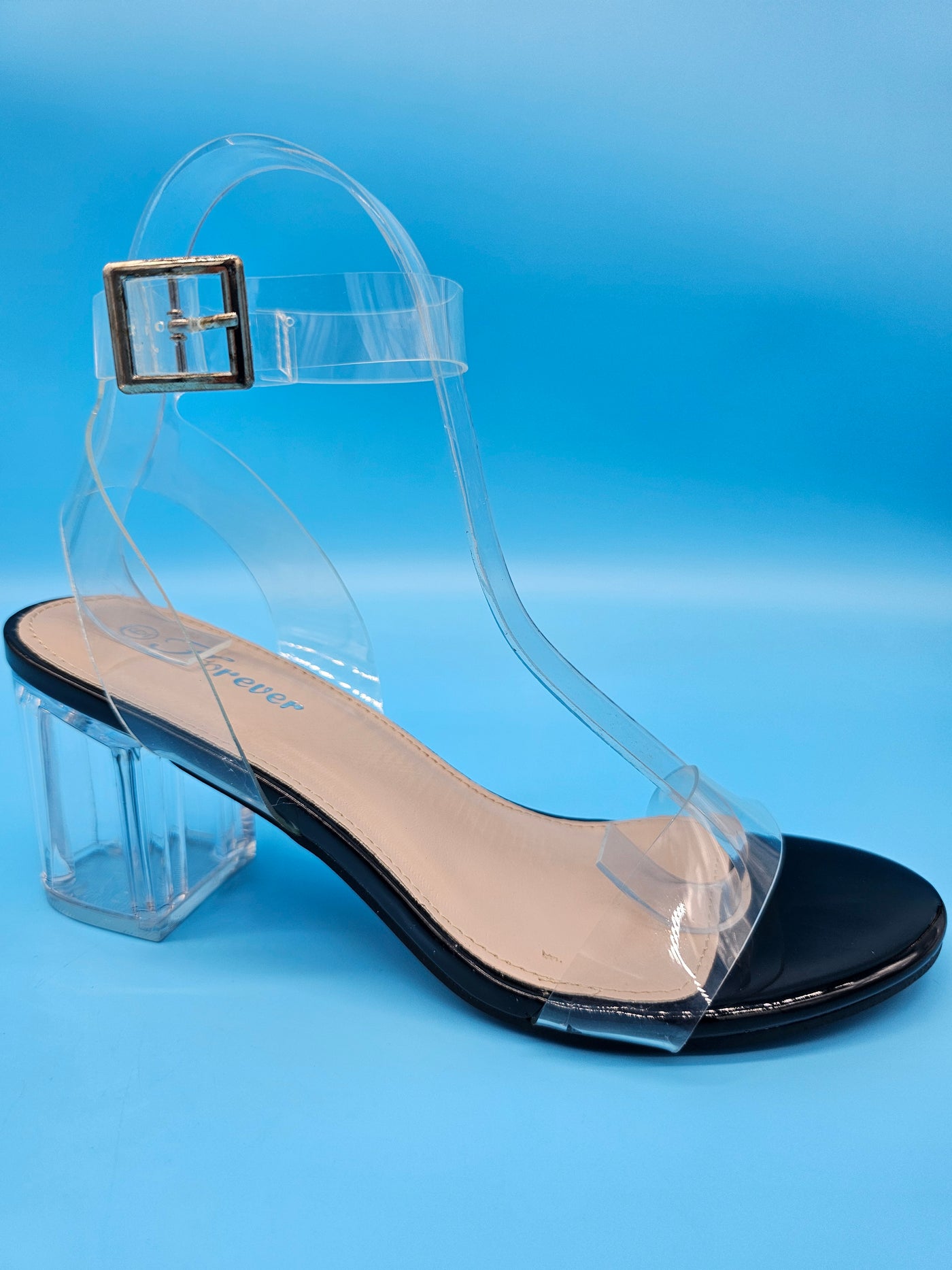 Low Chunky Clear Heels