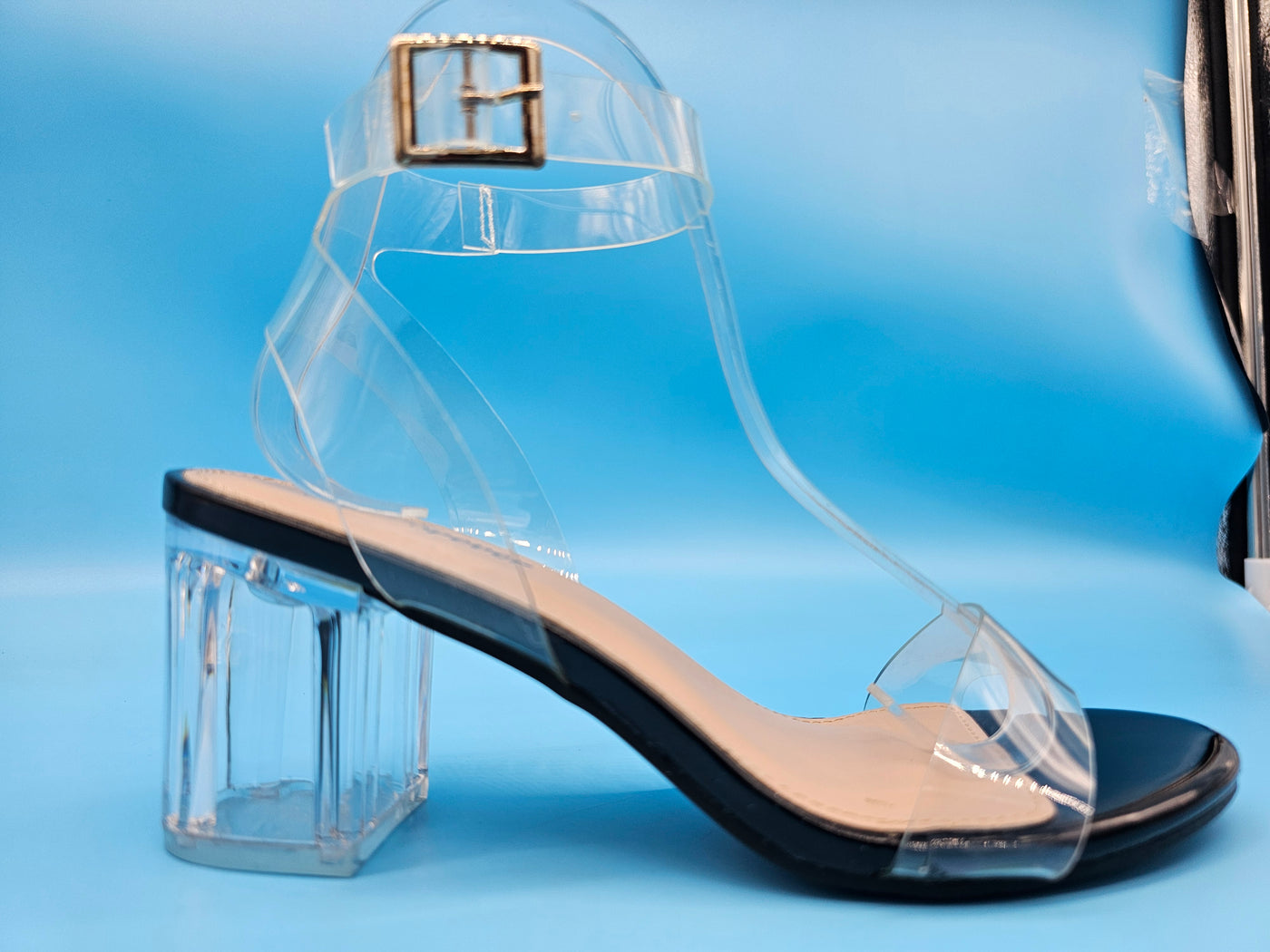 Low Chunky Clear Heels