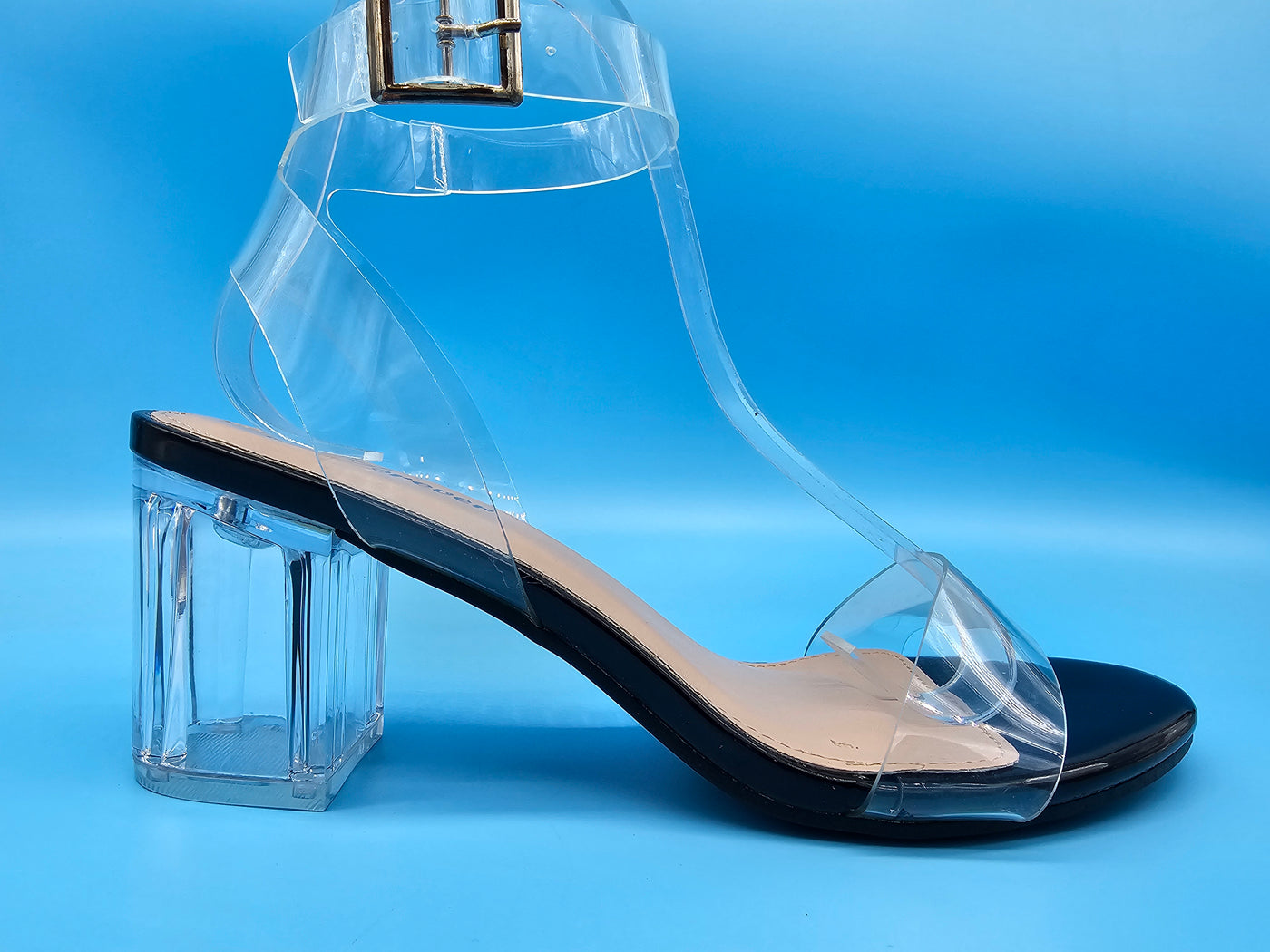 Low Chunky Clear Heels