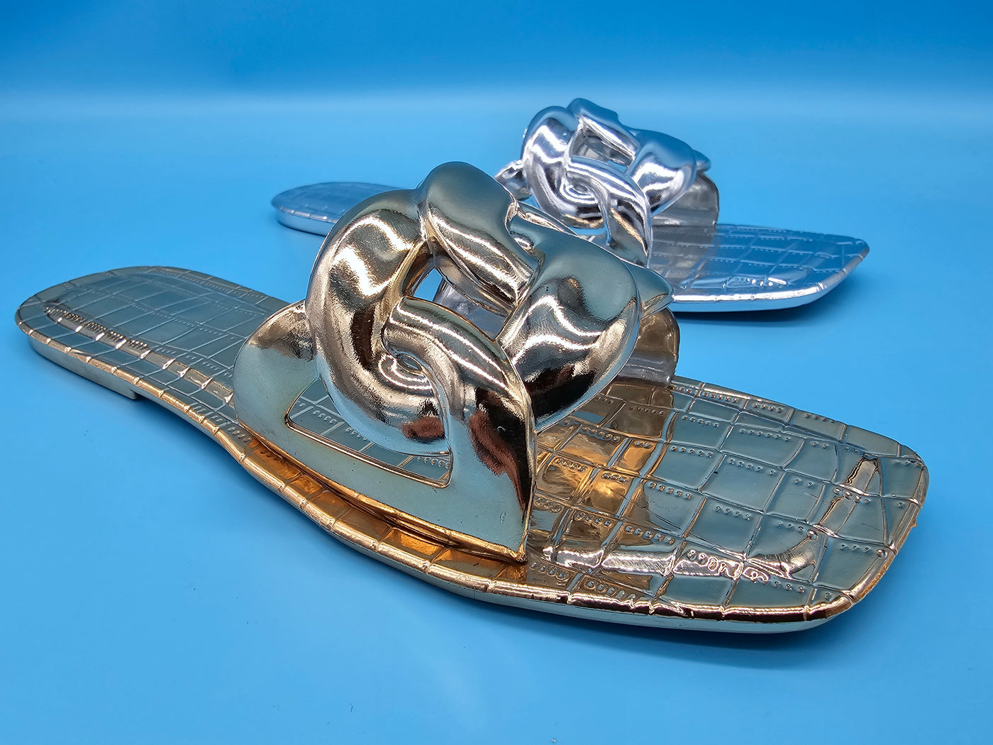 Metallic Chain Slippers