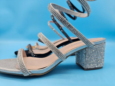 Low Rhinestones Wrap Strap Heels