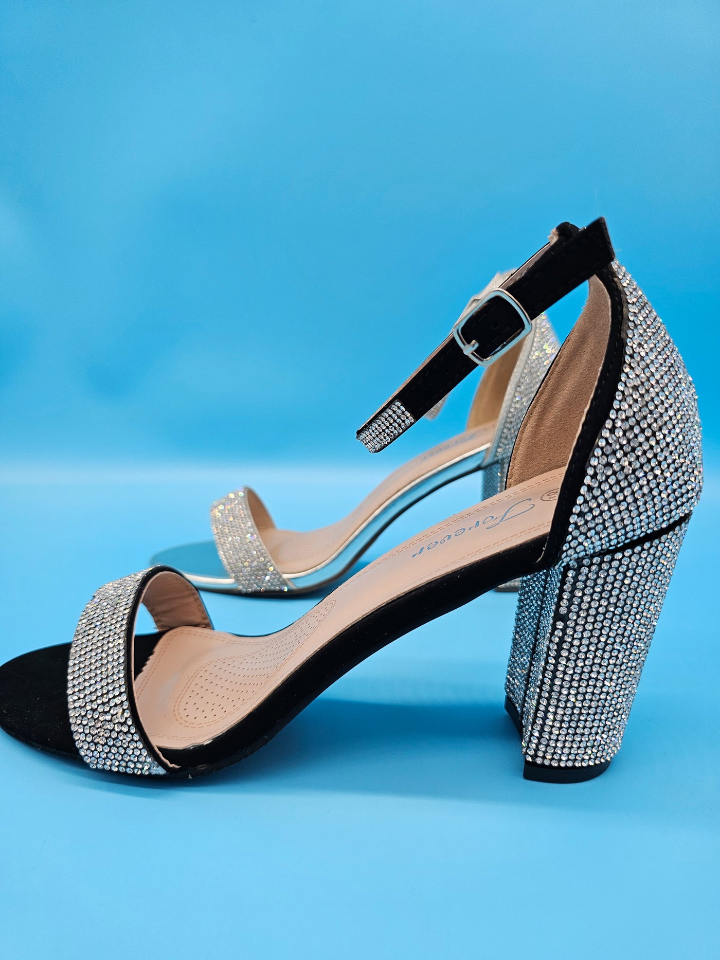 Rhinestones Covered Block Heels