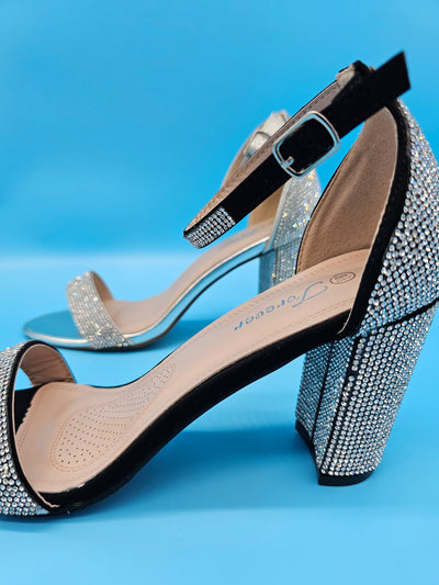 Rhinestones Covered Block Heels