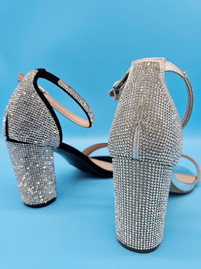 Rhinestones Covered Block Heels