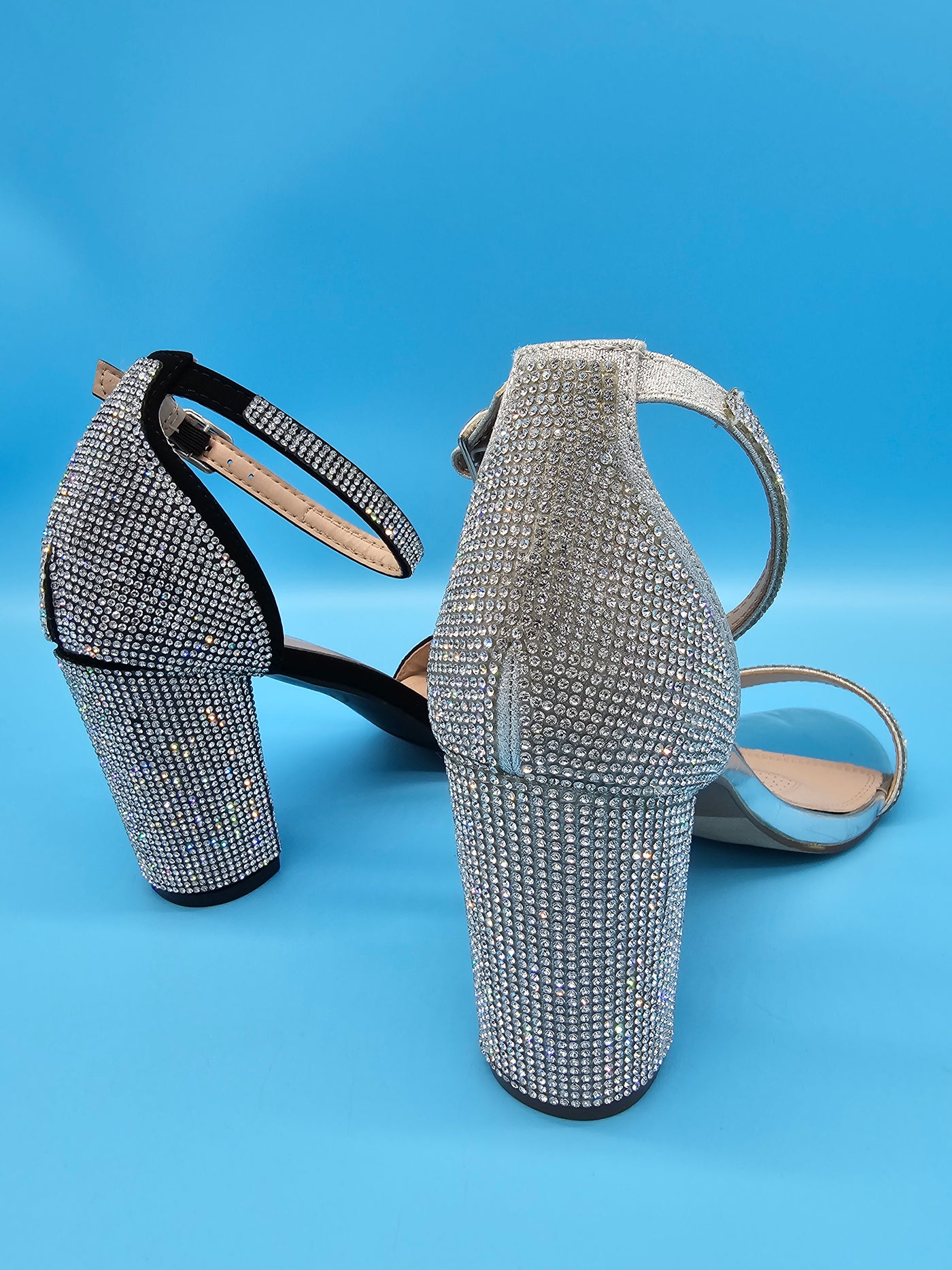 Rhinestones Covered Block Heels