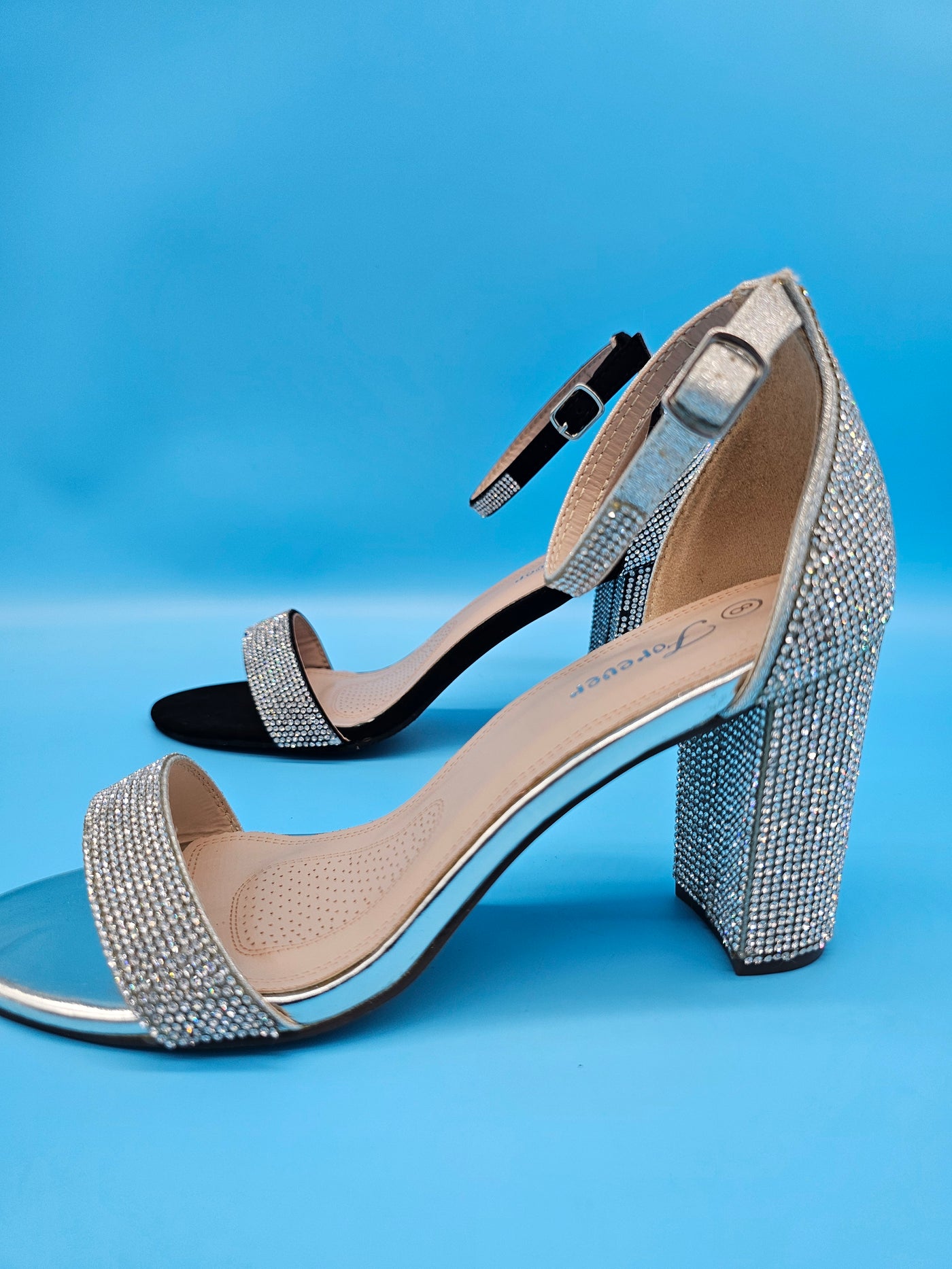 Rhinestones Covered Block Heels