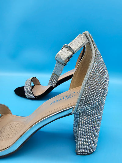 Rhinestones Covered Block Heels