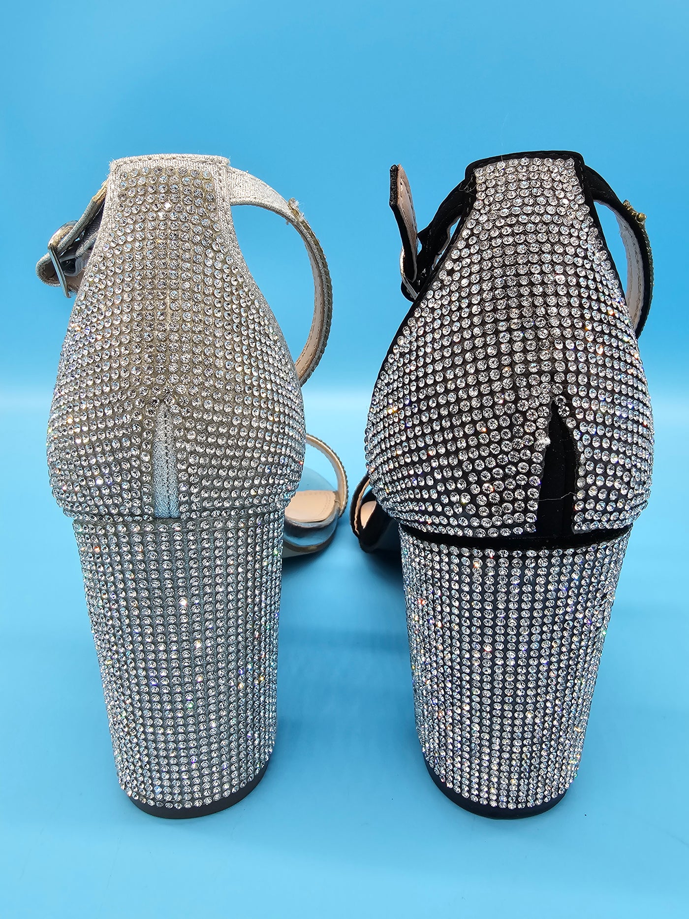 Rhinestones Covered Block Heels