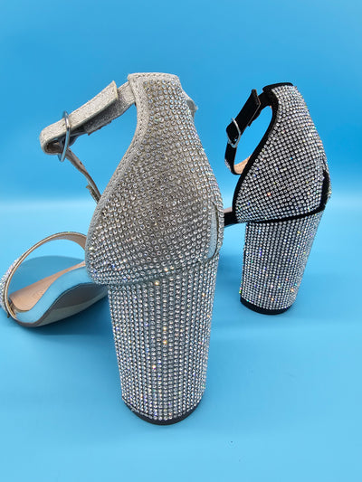 Rhinestones Covered Block Heels