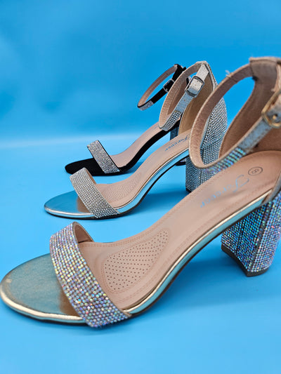 Rhinestones Covered Block Heels