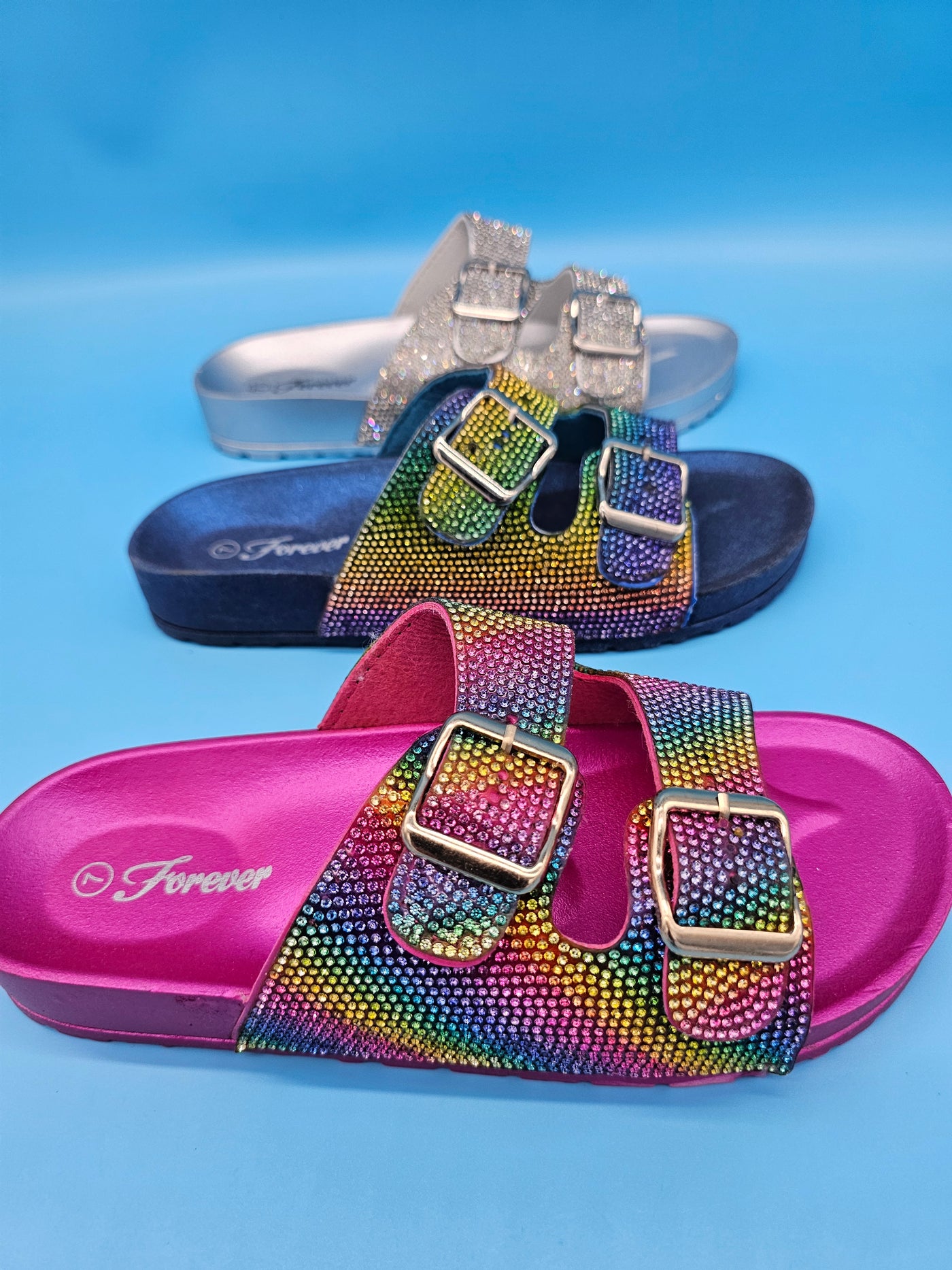 Rhinestones Double Straps Slippers