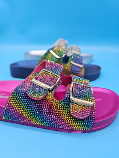 Rhinestones Double Straps Slippers