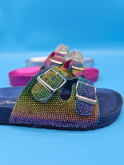 Rhinestones Double Straps Slippers