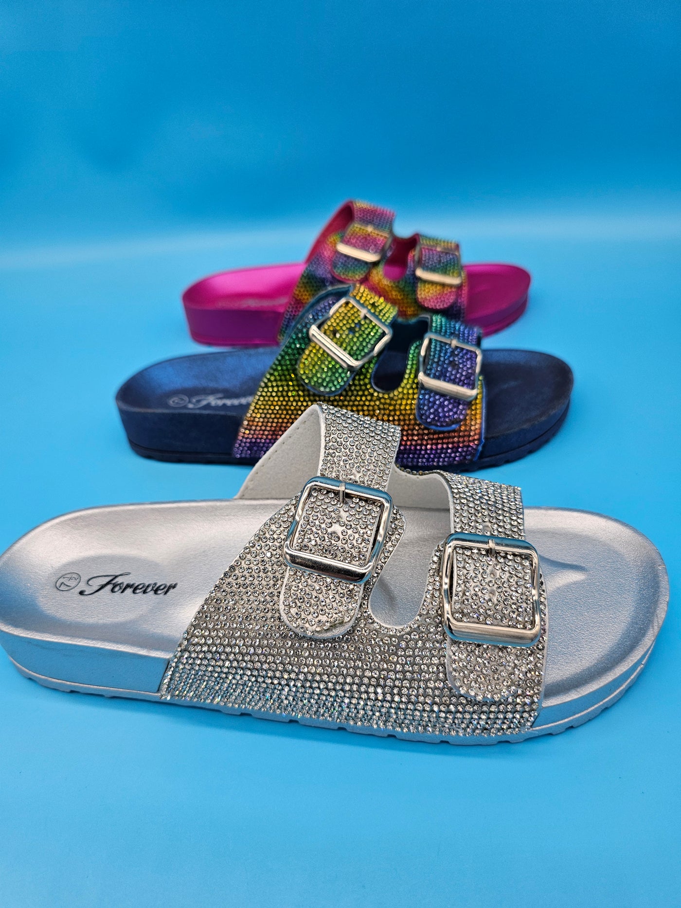 Rhinestones Double Straps Slippers