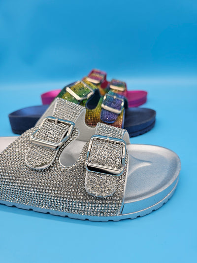 Rhinestones Double Straps Slippers