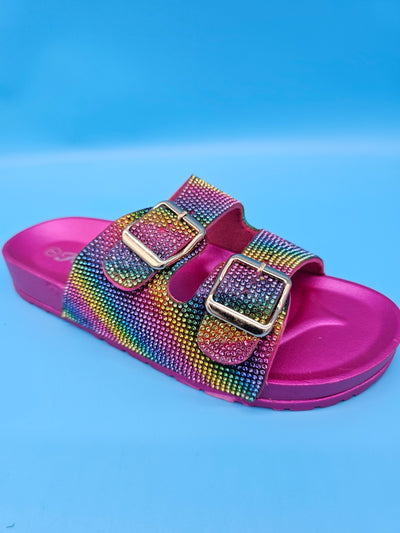 Rhinestones Double Straps Slippers