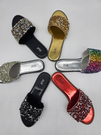 Open Toe Crystal Slippers