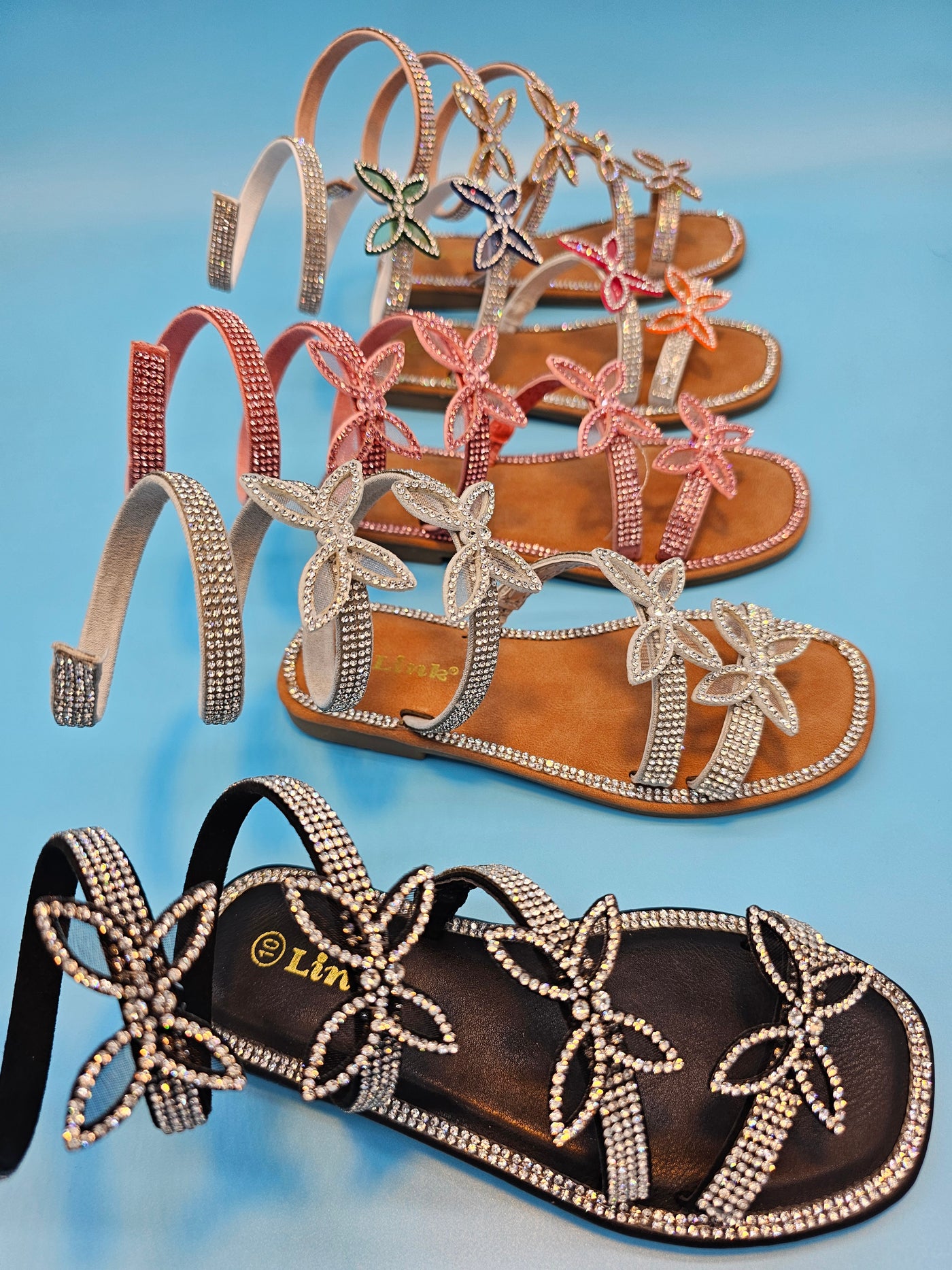 Kids Rhinestones Wrap Around Flat Sandals