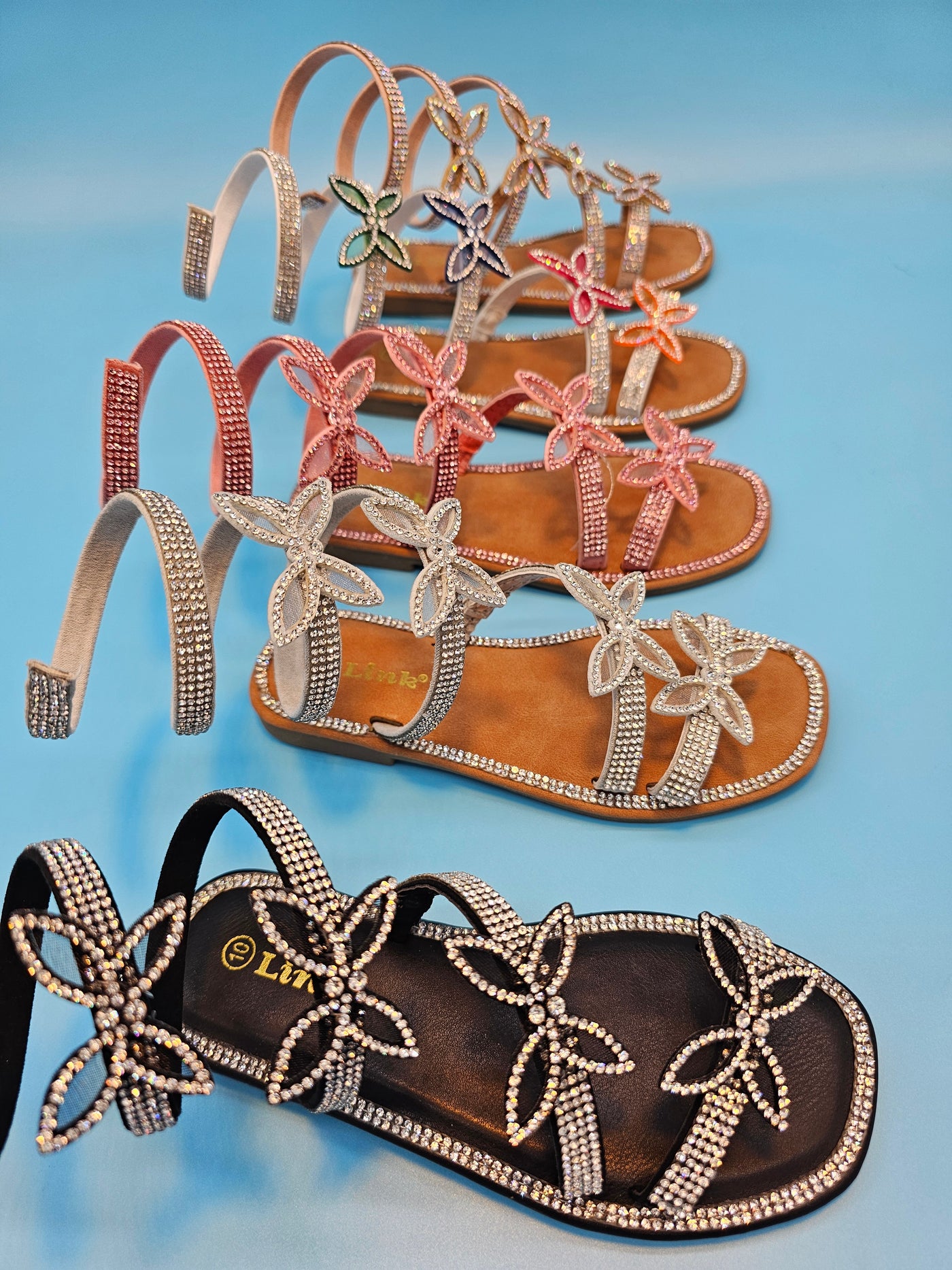 Kids Rhinestones Wrap Around Flat Sandals