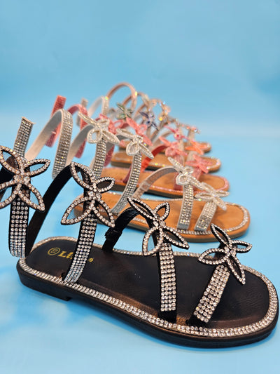 Kids Rhinestones Wrap Around Flat Sandals