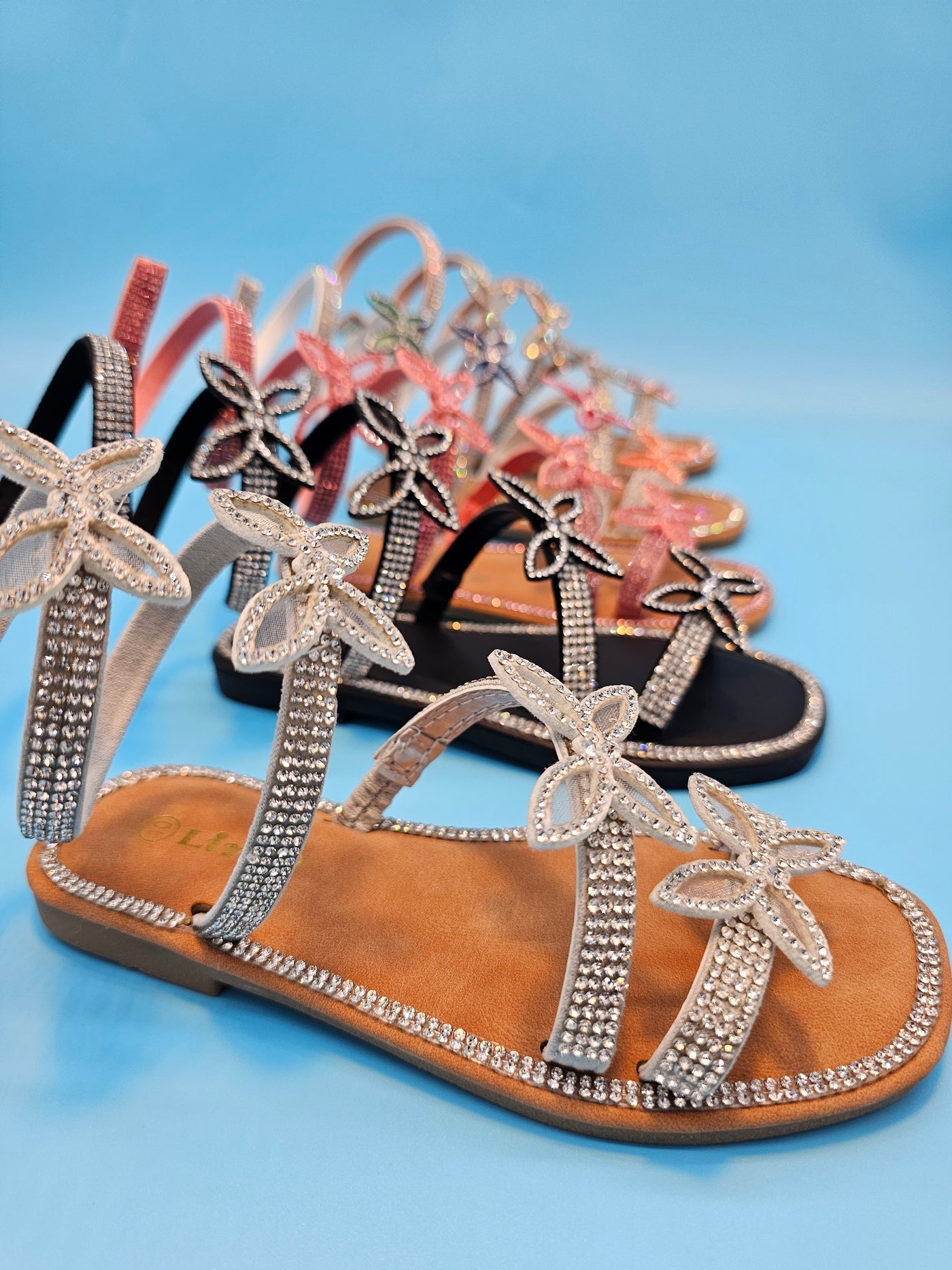 Kids Rhinestones Wrap Around Flat Sandals