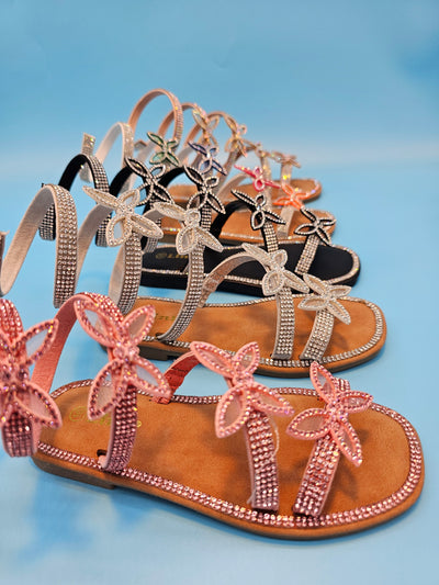 Kids Rhinestones Wrap Around Flat Sandals