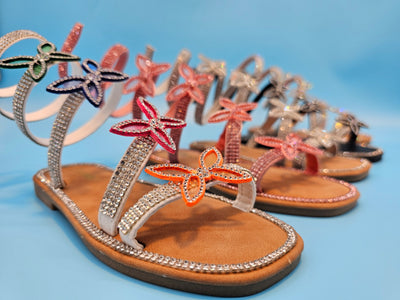 Kids Rhinestones Wrap Around Flat Sandals