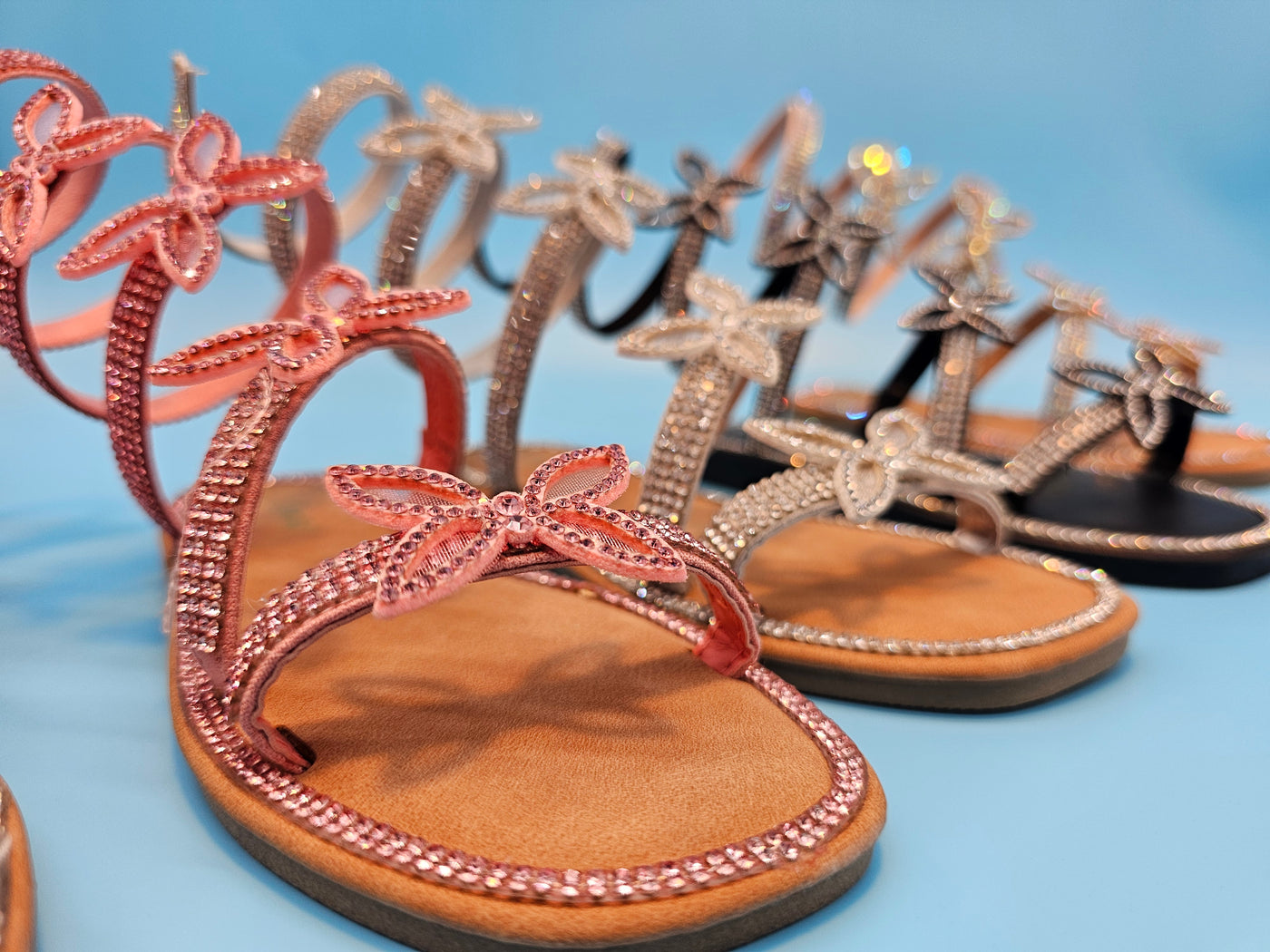 Kids Rhinestones Wrap Around Flat Sandals