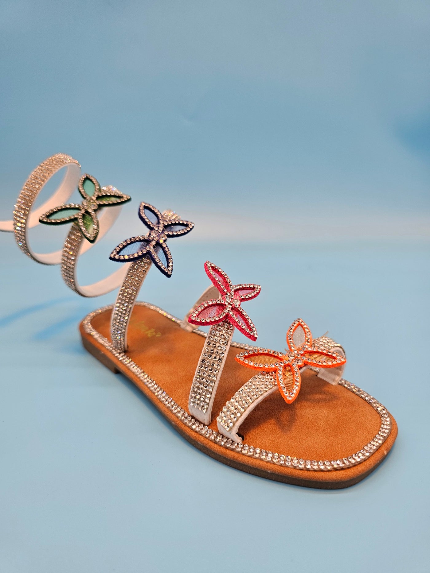 Kids Rhinestones Wrap Around Flat Sandals