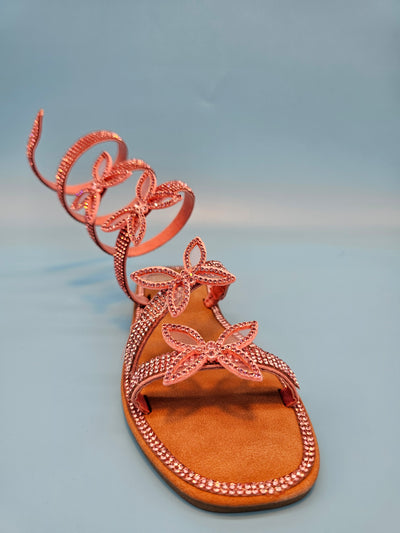 Kids Rhinestones Wrap Around Flat Sandals