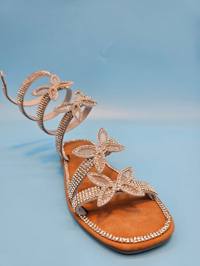 Kids Rhinestones Wrap Around Flat Sandals