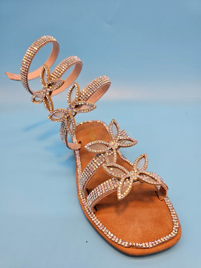 Kids Rhinestones Wrap Around Flat Sandals