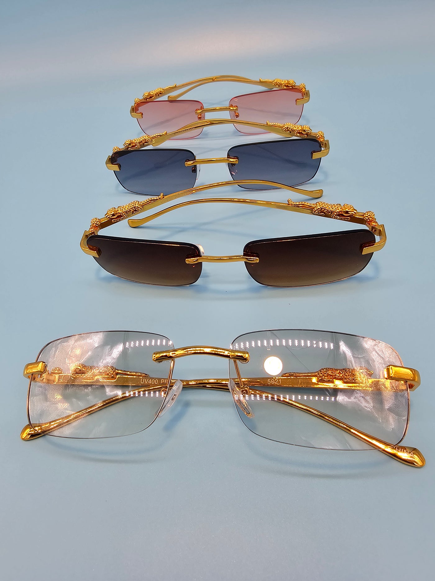 Frameless Square Lens Gold Jaguar Design