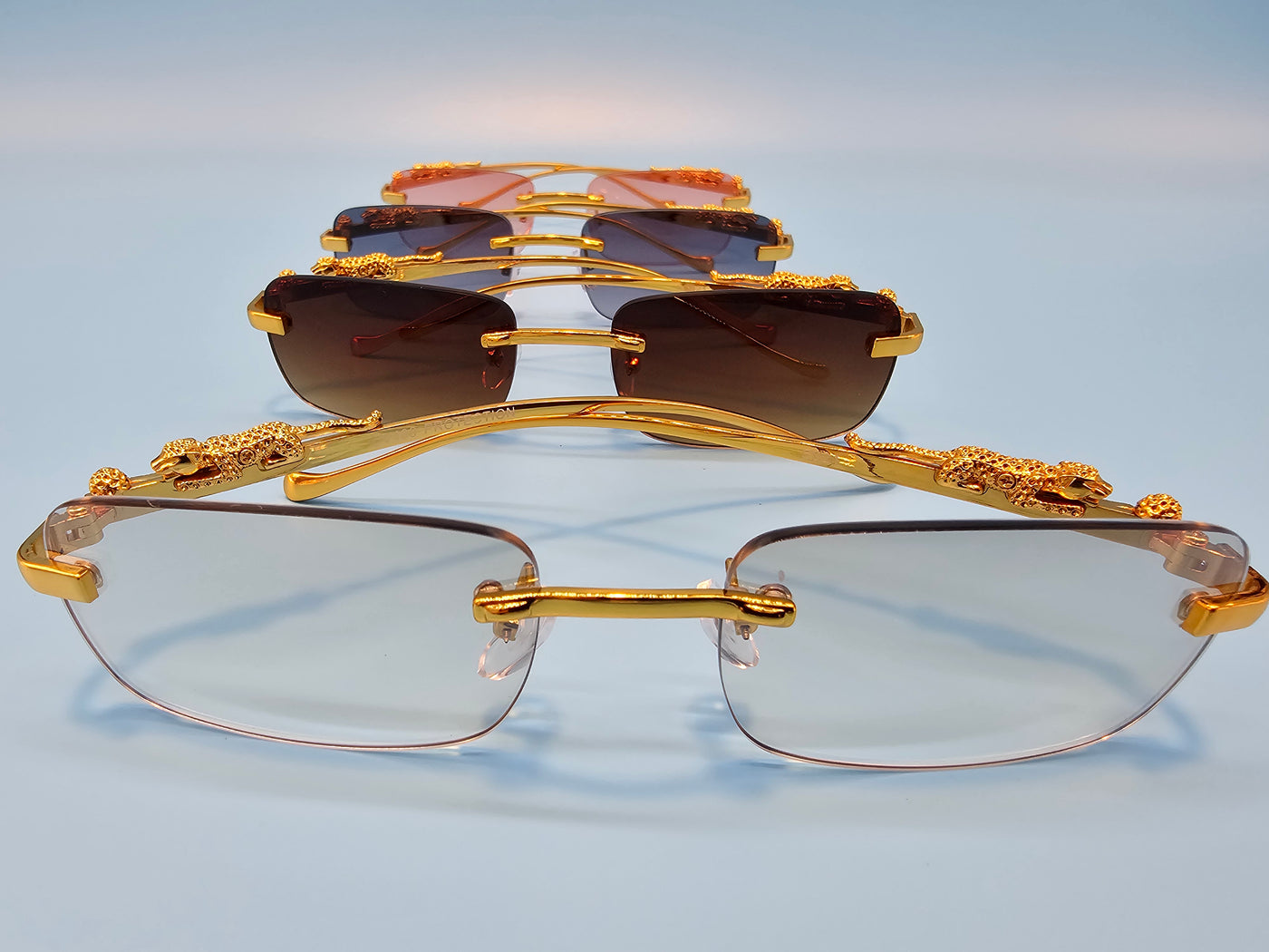 Frameless Square Lens Gold Jaguar Design