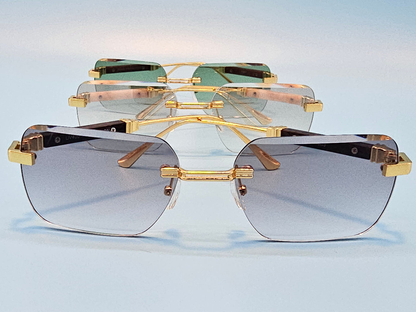 Rimless Gold Decorated Sunglasses