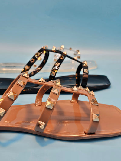 Open Toe Studded Flip Flops