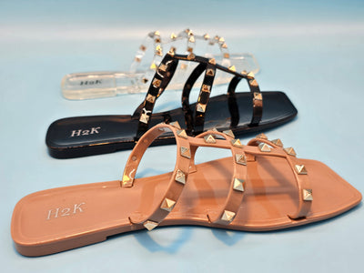 Open Toe Studded Flip Flops