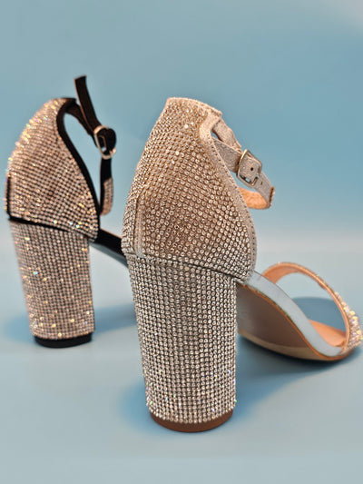 Rhinestones Covered Block Heels