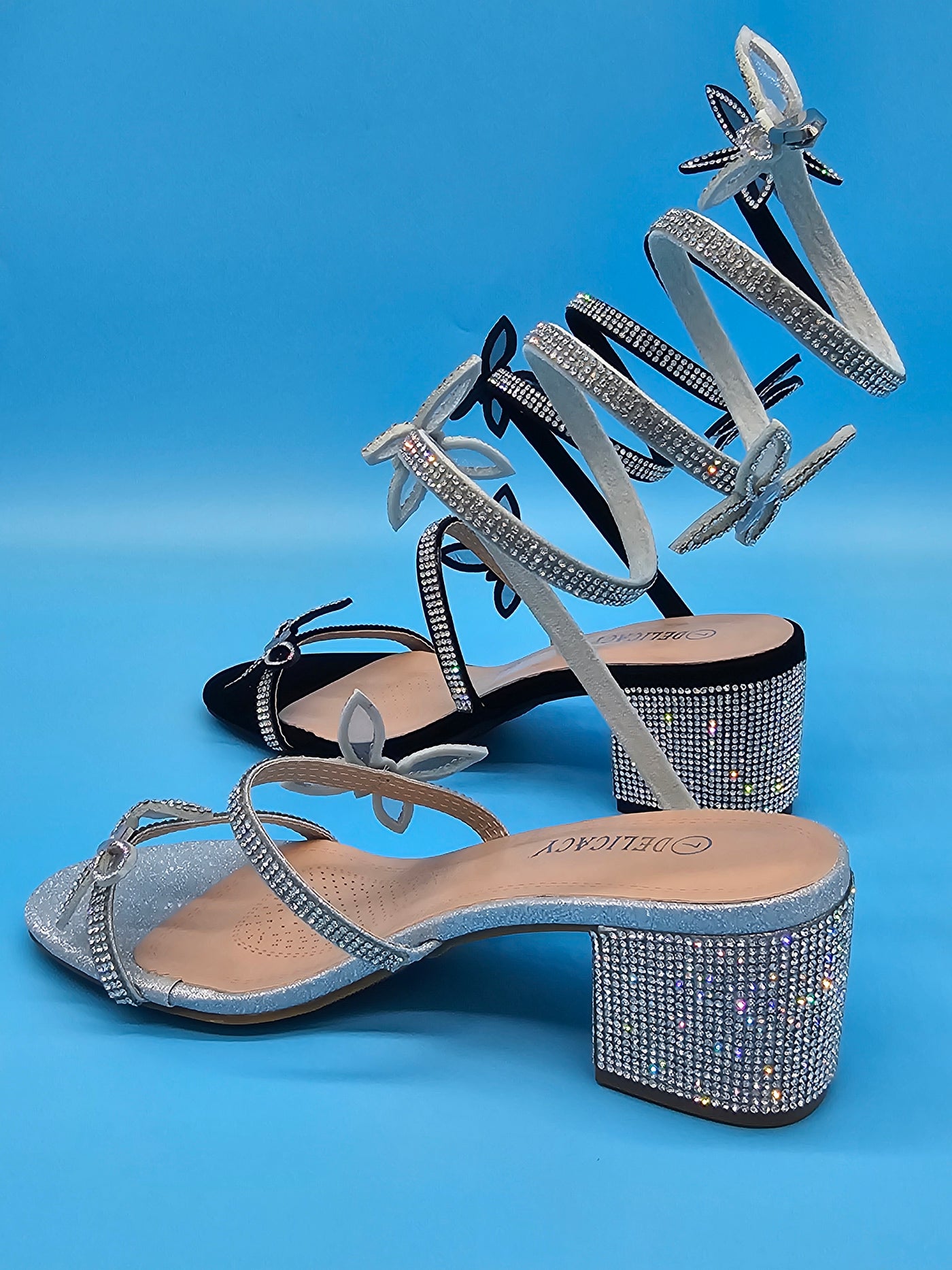 Strappy Chunky Rhinestones Low Heels