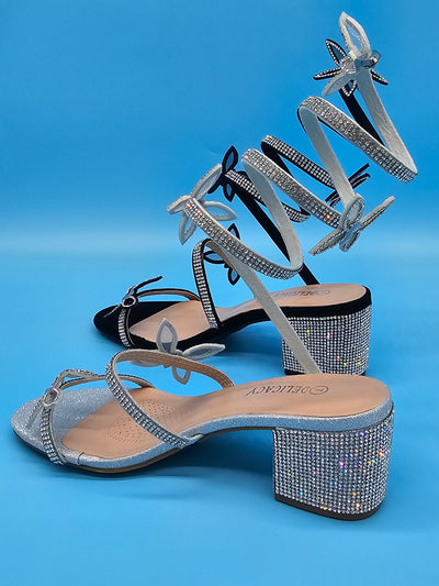 Strappy Chunky Rhinestones Low Heels