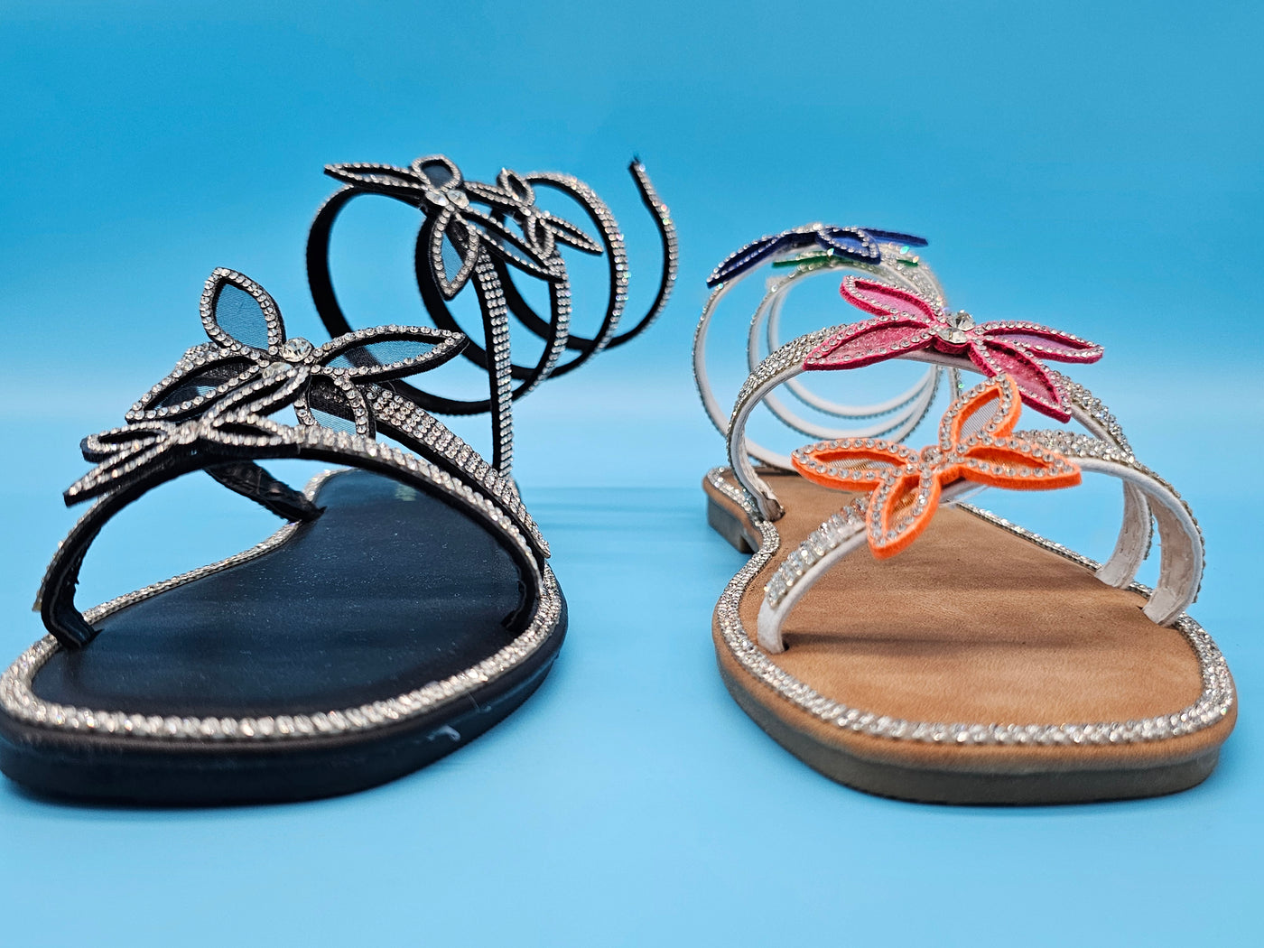 Flat Wrap Around Rhinestones Covered Sandals