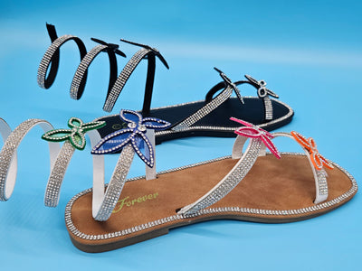 Flat Wrap Around Rhinestones Covered Sandals