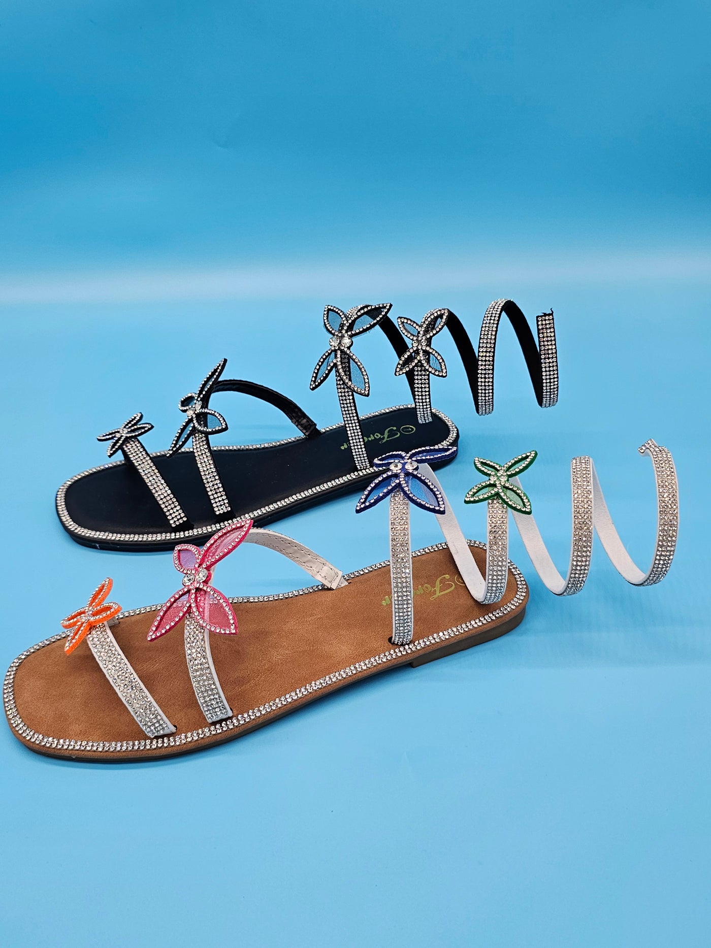 Flat Wrap Around Rhinestones Covered Sandals