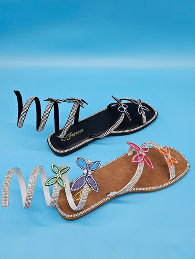 Flat Wrap Around Rhinestones Covered Sandals
