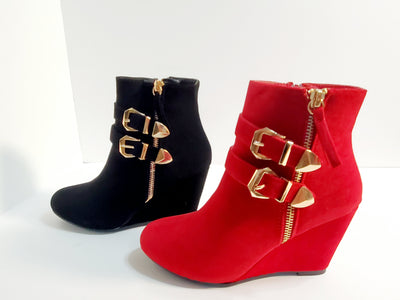 women's booties red and black