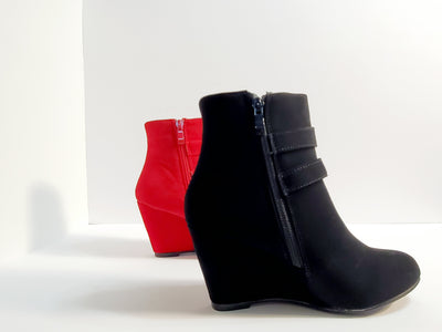 women's booties red and black
