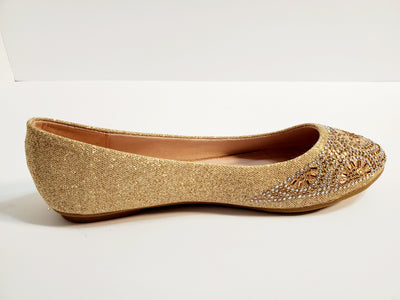 women's flat closed toe fancy gold