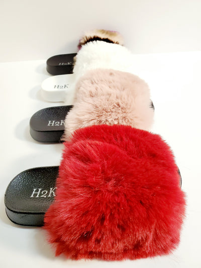 womens fur flip on sandals